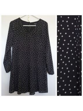MADEWELL MINI DRESS STAR PRINT 100% SILK BLACK & WHITE LONG SLEEVE WOMENS (XS)